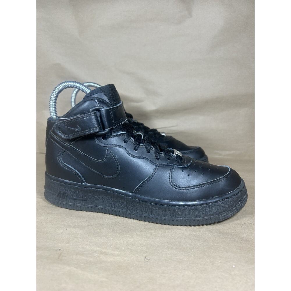 Nike Air Force 1 Mid Black Sneakers, Size 5.5Y / 7W 314195-004 - Picture 2 of 11